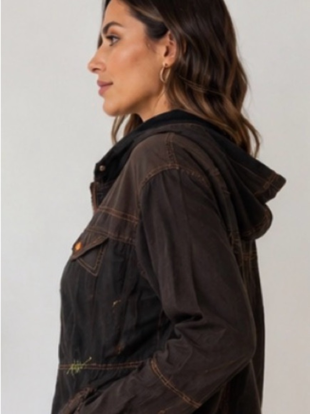 VINTAGE SABEIDO JEANS  COTTON HOODED JACKET WOMEN’S MEDIUM BROWN UTILITY Y2K - Picture 2 of 15
